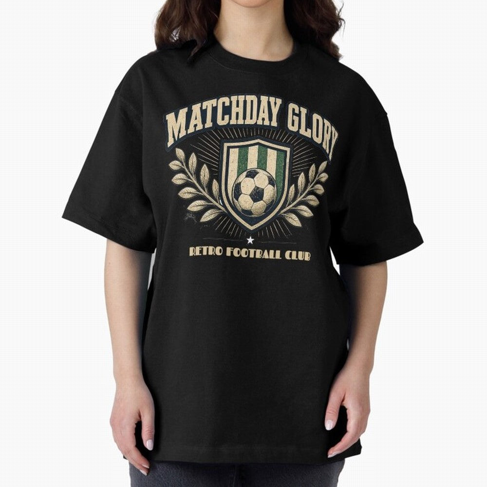Matchday Glory Vintage Football Club Heritage Shield Emblem Oversized T-Shirt Honor the Football Icons of FIFA World Cup 2026 Group Stage Spirit, with Portugal, Messi, Championship Spirit, Famous Goals, Roaring Crowds and International Football
