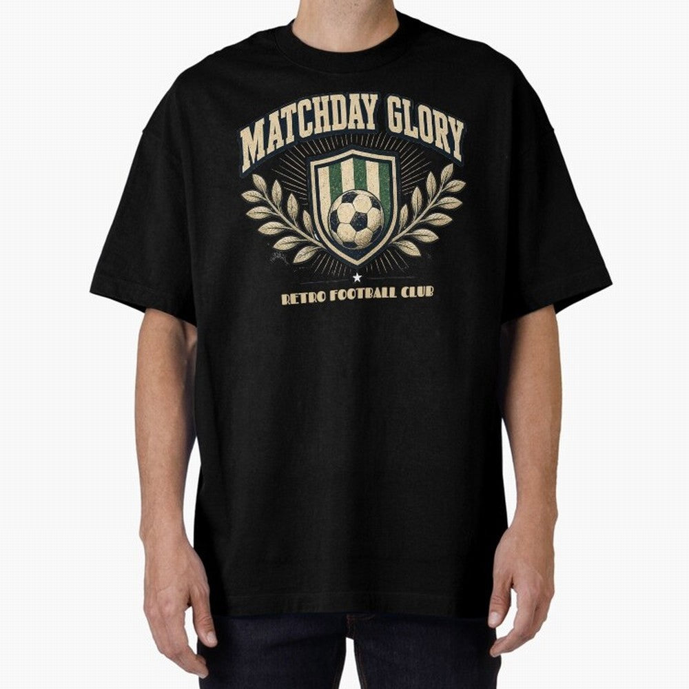 Matchday Glory Vintage Football Club Heritage Shield Emblem Oversized T-Shirt Honor the Football Icons of FIFA World Cup 2026 Group Stage Spirit, with Portugal, Messi, Championship Spirit, Famous Goals, Roaring Crowds and International Football