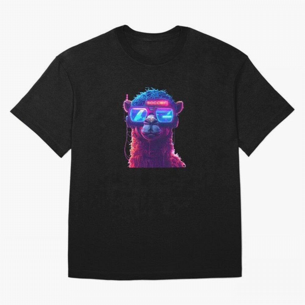 Cyberpunk Llama with Neon Soccer Vibes Oversized T-Shirt Celebrate FIFA World Cup 2026 USA Canada Mexico Spirit, Capturing England, Messi, CR7 and Mbappe, Stadium Chants, National Pride, Trophy Dreams and Unforgettable Football Memories; Ideal for