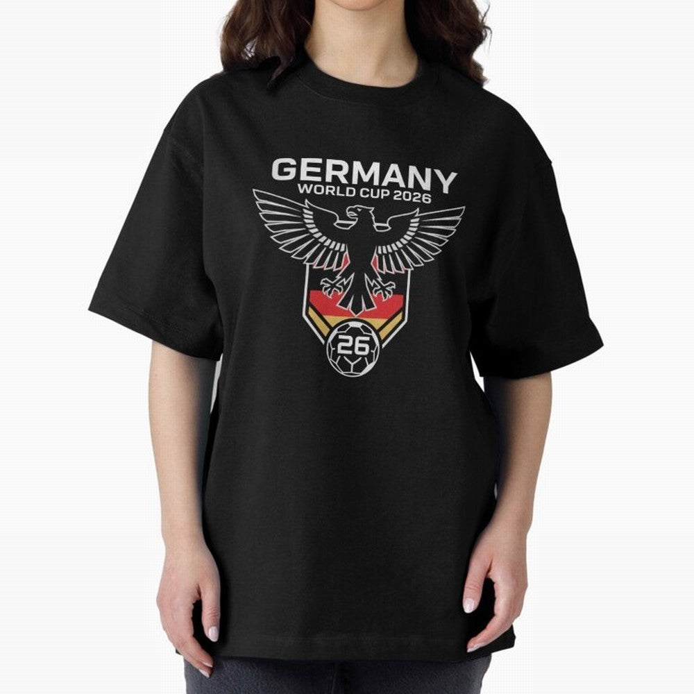 Germany National Football Team World Cup 2026 Eagle Logo Oversized T-Shirt Keep Football History Alive during FIFA World Cup 2026 USA Canada Mexico Filled with Cristiano Ronaldo, Argentina, France and Brazil Energy, Match Day Excitement, Supporter