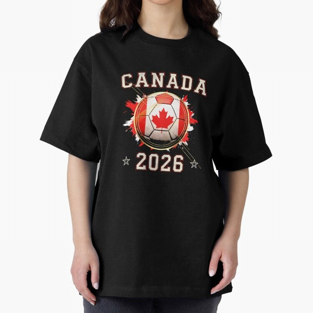 Front Print Canada Soccer World Cup 2026 - Canadian Fan Gift T-Shirt_84561562 Oversized T-Shirt Stand with Match Day Hype around FIFA World Cup 2026 Group Stage, Neymar, Haaland and Cristiano Ronaldo, France and Portugal, Match Day Excitement,