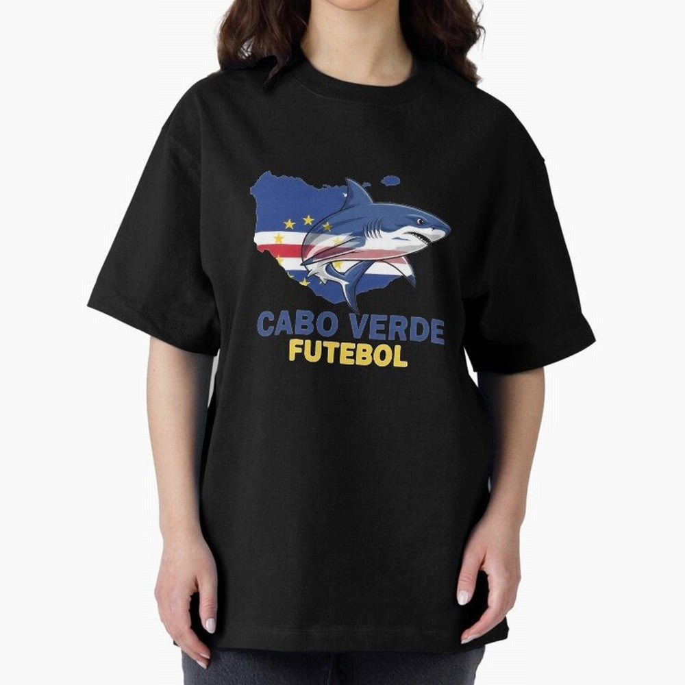 Cabo Verde Soccer Blue Shark Design Oversized T-Shirt Enjoy Global Football Passion for FIFA World Cup 2026 Group Stage, Connected to Neymar, Haaland and Cristiano Ronaldo, Germany, Global Supporter Spirit, Legendary Goals, National Colors and