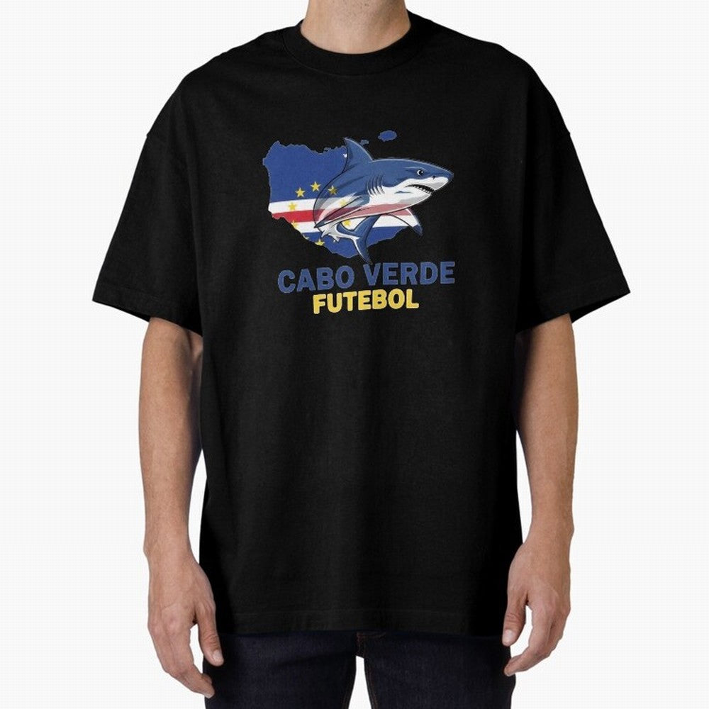 Cabo Verde Soccer Blue Shark Design Oversized T-Shirt Enjoy Global Football Passion for FIFA World Cup 2026 Group Stage, Connected to Neymar, Haaland and Cristiano Ronaldo, Germany, Global Supporter Spirit, Legendary Goals, National Colors and