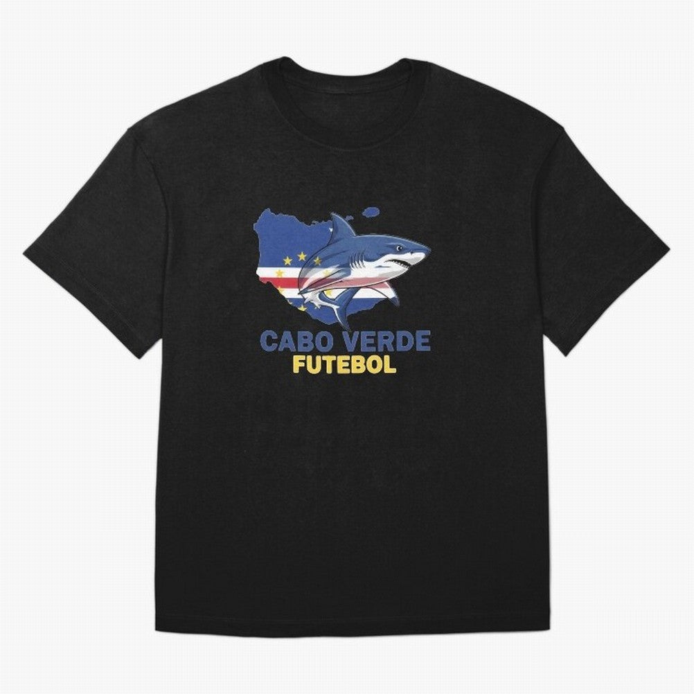 Cabo Verde Soccer Blue Shark Design Oversized T-Shirt Enjoy Global Football Passion for FIFA World Cup 2026 Group Stage, Connected to Neymar, Haaland and Cristiano Ronaldo, Germany, Global Supporter Spirit, Legendary Goals, National Colors and