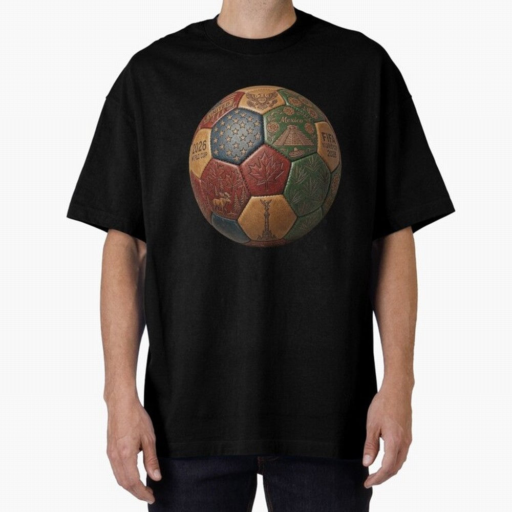 Artistic Ball for the 2026 World Cup ¨C USA, Mexico & Canada Football Design Oversized T-Shirt Represent Fans Who Live for Global Football Passion for FIFA World Cup 2026 Group Stage, Filled with Cristiano Ronaldo, Haaland and CR7, Germany, Match