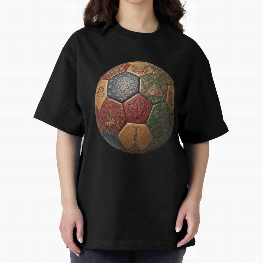 Artistic Ball for the 2026 World Cup ¨C USA, Mexico & Canada Football Design Oversized T-Shirt Represent Fans Who Live for Global Football Passion for FIFA World Cup 2026 Group Stage, Filled with Cristiano Ronaldo, Haaland and CR7, Germany, Match