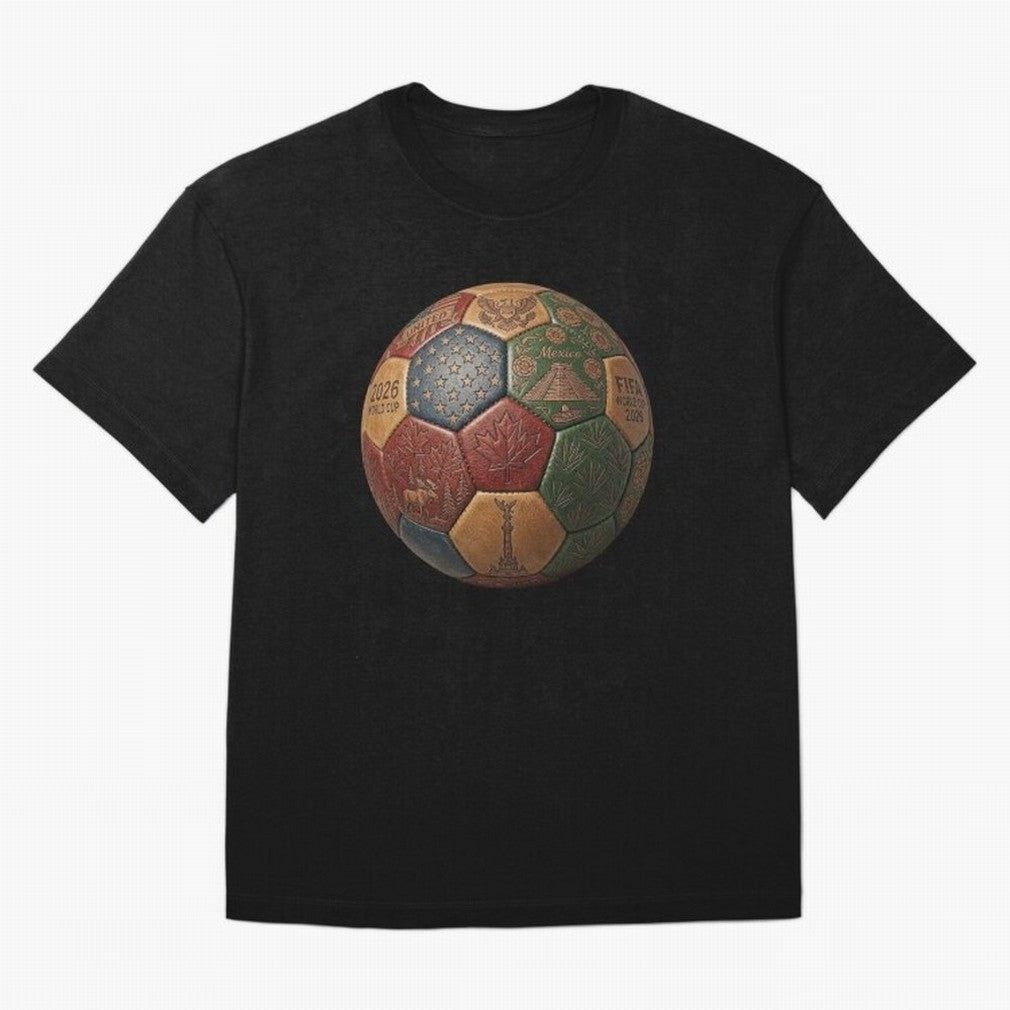 Artistic Ball for the 2026 World Cup ¨C USA, Mexico & Canada Football Design Oversized T-Shirt Represent Fans Who Live for Global Football Passion for FIFA World Cup 2026 Group Stage, Filled with Cristiano Ronaldo, Haaland and CR7, Germany, Match
