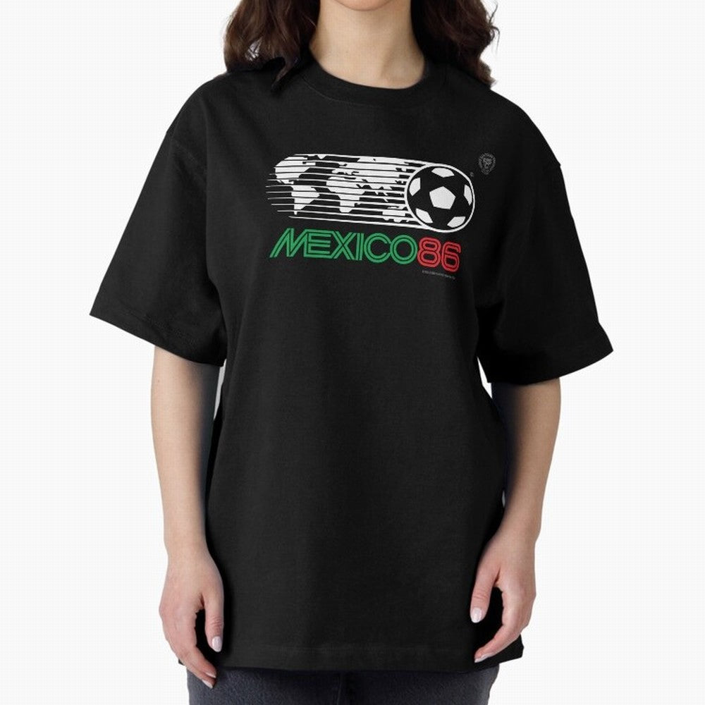 Mexico 86 Logo Tribute ¨C Retro Soccer World Cup Inspired Graphic | Vintage Mexican Football Art | Ruben Santiago Creative Oversized T-Shirt Show Up for the Glory of FIFA World Cup 2026 USA Canada Mexico for Fans of Cristiano Ronaldo and Spain,
