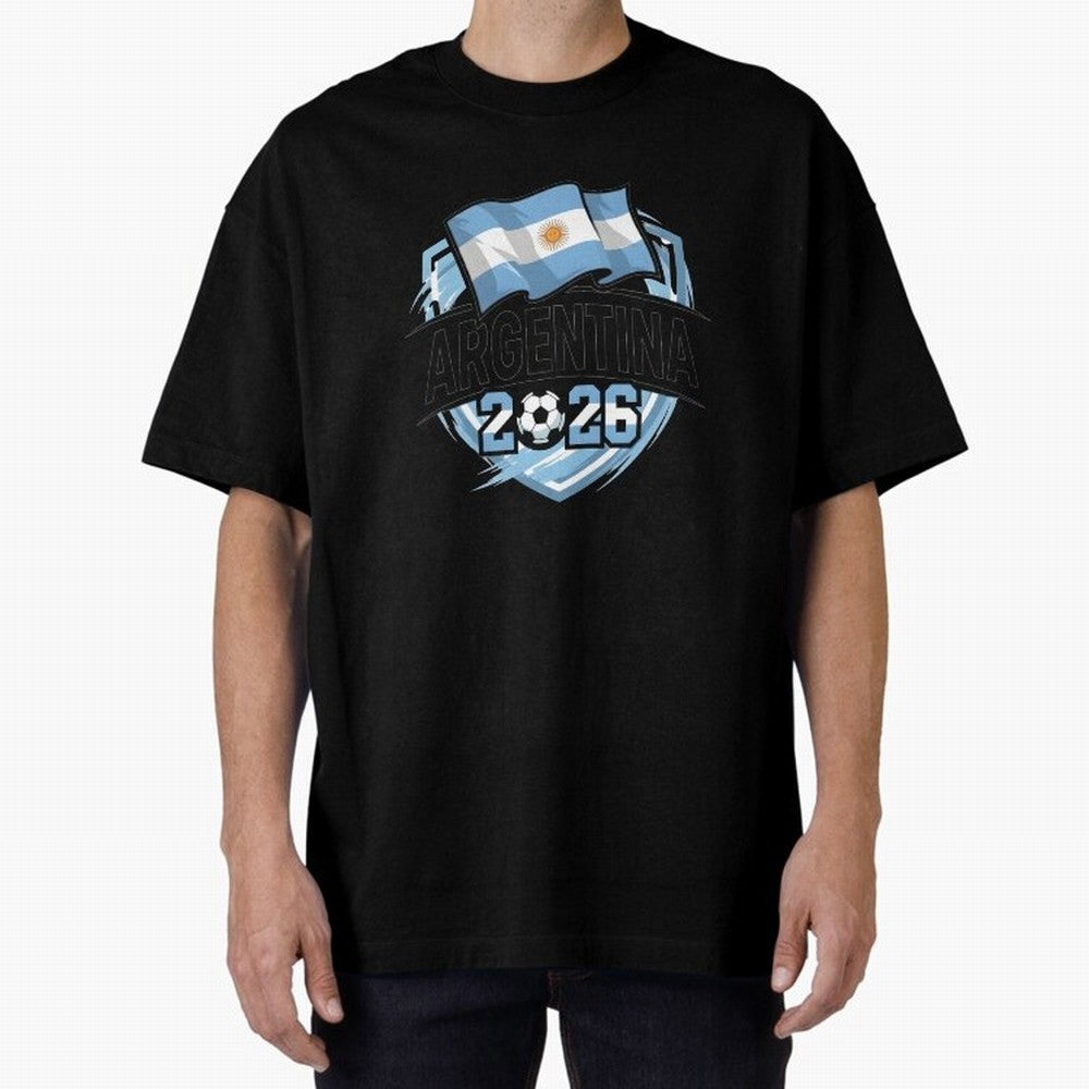 ARGENTINA World Cup 2026 Poster ¨C ARGENTINA Football Oversized T-Shirt Live for the Drama of Global Football Passion for FIFA World Cup 2026, Highlighting Neymar, Argentina and Brazil, Championship Spirit, Famous Goals, Roaring Crowds and