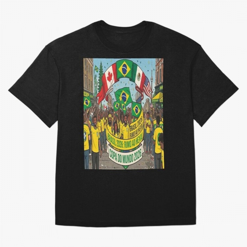 Brazil World Cup 2026 Oversized T-Shirt Celebrate the Road through FIFA World Cup 2026 Group Stage for Fans of CR7 and Messi and France and Portugal, Bringing Vintage Soccer Flavor, Modern Football Stars, National Flags and Final Night Emotion;